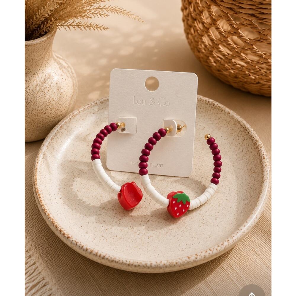 🌴 Pick 3 For $15 Lou & Co Strawberry Hoop Beaded Earrings
